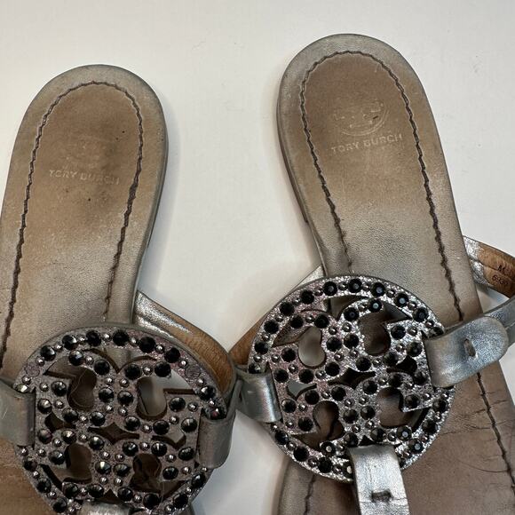 Tory Burch Silver Bling Studded Miller Sandals - Picture 3 of 6